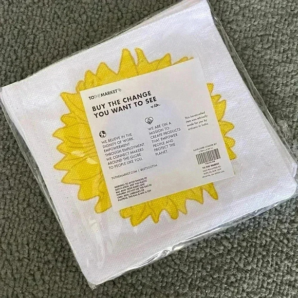 To The Market Sunflower Coasters Set of 4 - Fabric Square Coasters - Picture 3 of 4
